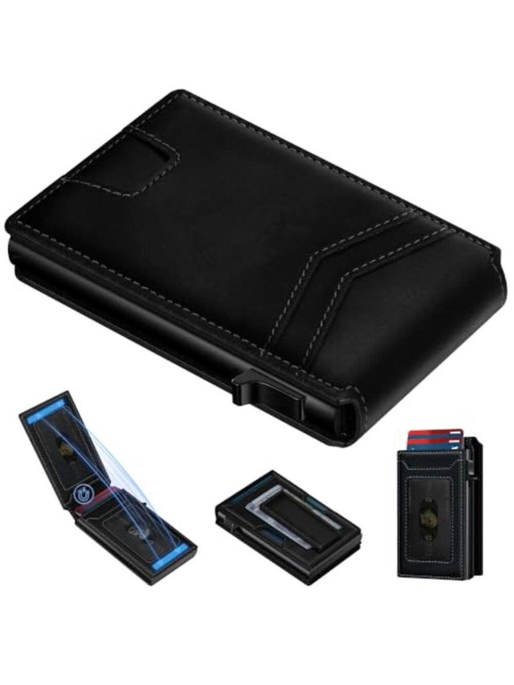 Men's Genuine Leather Wallet Smart Pop Up Wallet Magnetic Money Clip